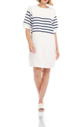 Karen Kane Stripe Fleece Shift Dress in Off-White/Navy at Nordstrom, Size X-Small