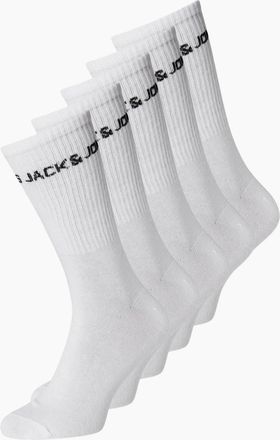 Jack & Jones Mens Jack & Jones Basic Logo Tennis Socks 5 Pack - White