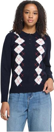 Ichi Maglia Girocollo Harlekin - - Knitwear - Donna - Blu - L