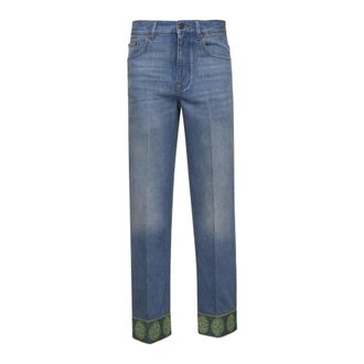 Valentino Straight Jeans, female, Blue, Size: W28 Floral Motif Straight Leg Jeans