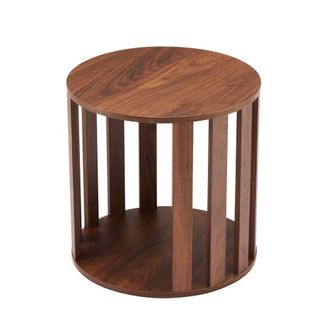 Oviala Mesa de centro redonda con acabado madera, di&aacute;m 50 cm, madera oscura