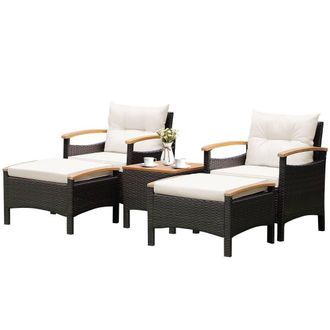 Costway Costway 5PCS Patio Rattan Furniture Set Wicker Lounge Chair & Ottoman Set W/ Table
