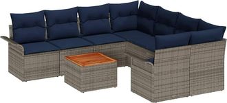 vidaXL Conjunto De Sof&aacute;s De Jard&iacute;n 9 Uds. Gris Rat&aacute;n Sint&eacute;tico Vidaxl