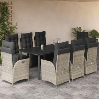 vidaXL Set Comedor De Jard&iacute;n 9 Pzas Cojines Rat&aacute;n Sint&eacute;tico Gris Claro Vidaxl