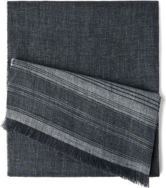 Brunello Cucinelli Gestreepte linnen sjaal met geborduurd detail - Grijs