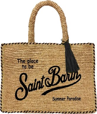 MC2 Saint Barth Woven Tote Bag with Embroidered Text