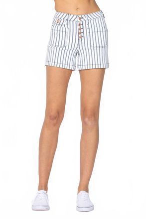Judy Blue High Waist Stripe Pocket Shorts In White