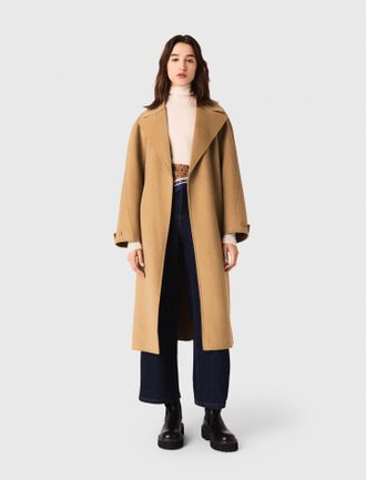 Maje Long Double-faced Coat - Camel - Maje