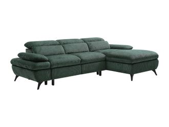 Vente-Unique Sof&aacute; rinconera derecha convertible de tejido texturizado con ba&uacute;l de almacenamiento verde MORAVA