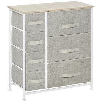 OEM C&oacute;moda Con 7 Cajones De Tela Cajonera Armario De Almacenaje Multifuncional Para Dormitorio Sal&oacute;n Pasillo 63,5x30x71 Cm Gris
