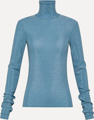 Forte_Forte Womens Lurex Turtleneck T-Shirt In Blue