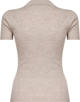 Max Mara Womens Powder Ribbed Wool Polo Shirt Virgin Tops