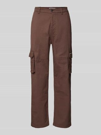 Review Straight Leg Cargohose mit Label-Patch in Dunkelbraun, Größe L