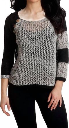 French Kyss Crochet Three Quarter Sleeve Top In Black Frost