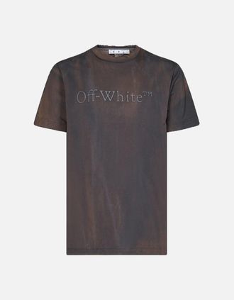 Off-white Mens Off-White Bookish Land Slim Fit Petrol T-Shirt - Brown - Size: 38