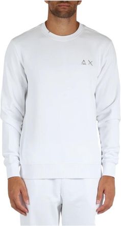 Sun 68 Geborduurde crewneck sweatshirt met geribbelde manchetten - Heren - Sweatshirts - Wit - 2XL - Katoen - Hoodies & sweatvesten
