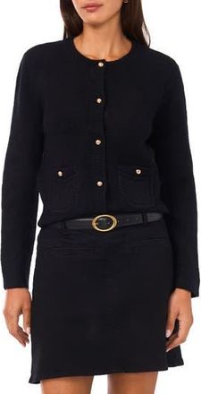 Vince Camuto Long Sleeve Cardigan with Patch Pockets in Rich Black at Nordstrom Rack, Size Large