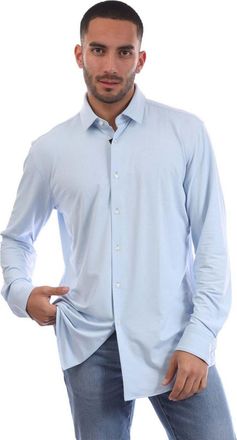 HUGO BOSS Mens Point Collar Long Sleeve Oxford Shirt in Light/Pstl Blue - Size 17 inch