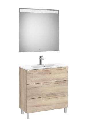 Roca Mueble Lavabo 800mm Aleyda Con Patas Compacto 3 Cajones + Espejo Beige Madera