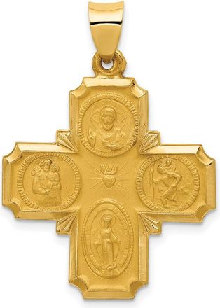 Diamond2Deal 14k Yellow Gold and Satin Hollow Four-Way Religious Medal Pendant