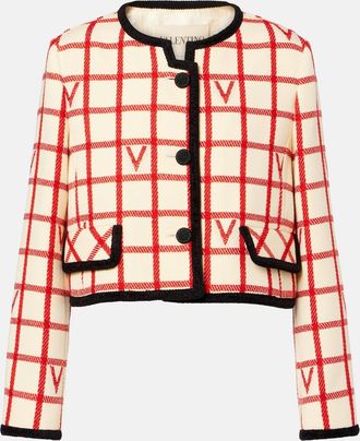 Valentino Giacca VLogo in lana e cotone a quadri