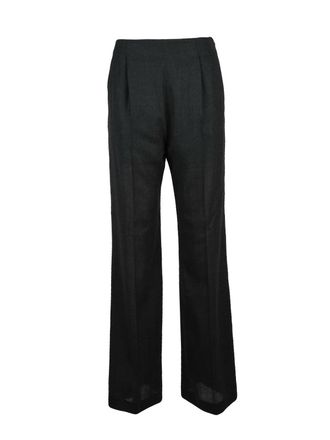 Alberta Ferretti Straight-Leg Grey Virgin Wool Trousers with High Waist
