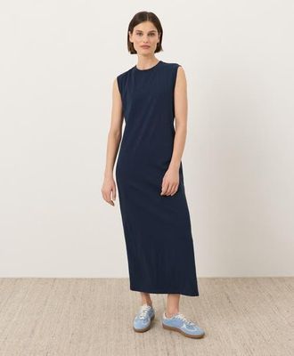 Pact Organic Cotton Soft-Slub Essential Easy Muscle Tee Maxi Dress in Navy at Nordstrom, Size Xx-Large