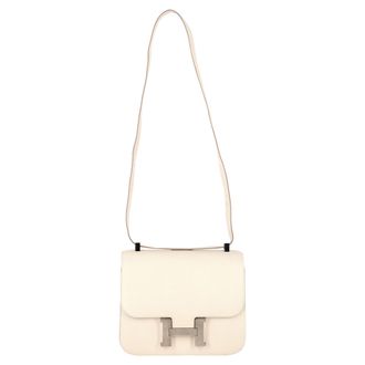 Herm&egrave;s Herm&egrave;s Beton Evercolor Palladium Geplateerde Constance Tas in Witte Leren