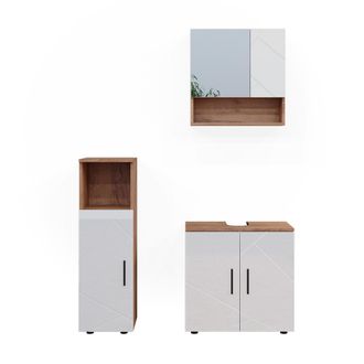 Vicco Conjunto De Muebles De Ba&ntilde;o Irma, Blanco Brillo Intenso/roble Dorado, 3 Piezas
