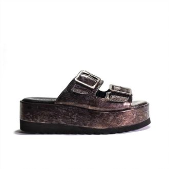 Cordani Womens Karson Metallic Platform Slide In Pewter Leather