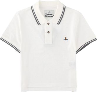 Vivienne Westwood White Cropped Striped Cotton Polo Shirt