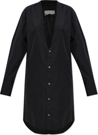 Maison Margiela V-neck Overhemdjurk - Dames - Shirt Kleedjes - Zwart - 2XS - Katoen - Kleedjes