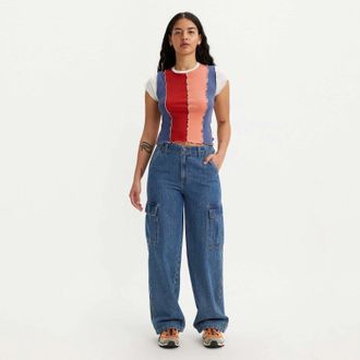 Levi's 94 Baggy Cargo Jeans Women Blue Denim Mid Rise Straight Leg KFC1154