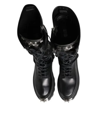 Dolce & Gabbana Mens Black Leather Knee High Combat Boots Shoes