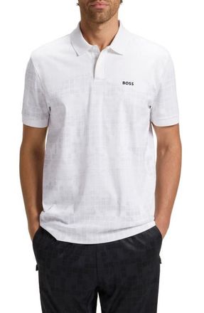 BOSS Grid Print Cotton Polo in White at Nordstrom, Size Xx-Large