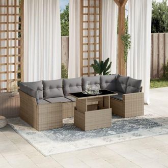 vidaXL Set De Sof&aacute;s De Jard&iacute;n Y Cojines 8 Piezas Rat&aacute;n Sint&eacute;tico Beige Vidaxl
