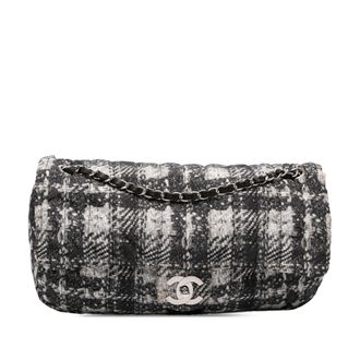 Chanel Tweedehands Cc Tweed Print Nylon Enkele Flap