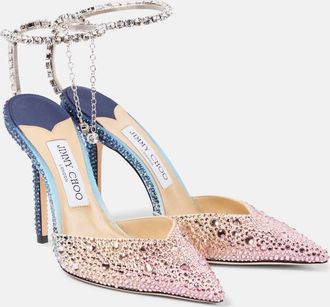 Jimmy Choo London Saeda 100 crystal-embellished satin pumps