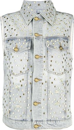 Pinko Gemito studded distressed gilet - women - Cotton/Cotton/Aluminium - 44 - Blue