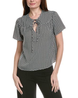 T Tahari Drop Shoulder Woven Printed Blouse