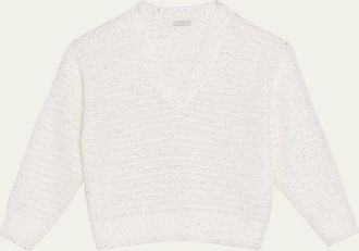 Brunello Cucinelli Linen-Blend Sequin V-Neck Sweater