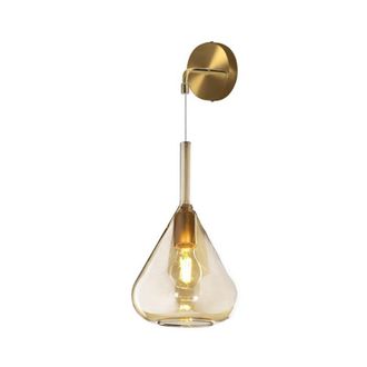 Top-Light Applique Contemporanea Kona Metallo Ottone Satinato Vetro Ambra 1 Luce E27