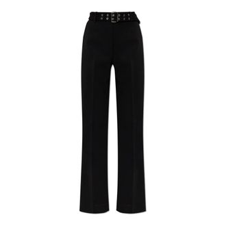 Ganni Wide Trousers, female, Black, Size: XS Creased Trousers with Belt