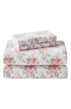 Laura Ashley Lisalee Cotton Flannel Sheet Set in Lt-Pastel Pink at Nordstrom Rack, Size Queen
