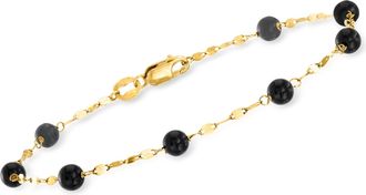 Ross-Simons Italian Onyx Bead Station Bracelet in 18kt Yellow Gold