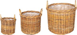 vidaXL Cesta Para Plantas Gendt 3 Uds. Madera Natural Rat&aacute;n Kubu Vidaxl