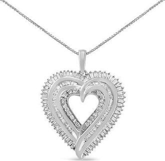 House of Brilliance Silver 1 1/2 Cttw Baguette Diamond Composite Heart 18 Inch Pendant Necklace in White at Nordstrom