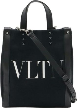 Valentino Pre-owned Tote Bags, male, Black, Size: ONE SIZE Pre-owned Canvas 2way Shoulder Bag