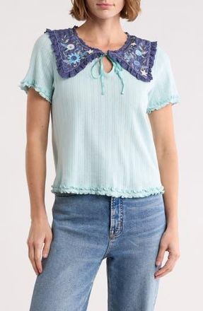 Free People Sol Collared Pointelle T-Shirt in Blue at Nordstrom Rack, Size X-Small