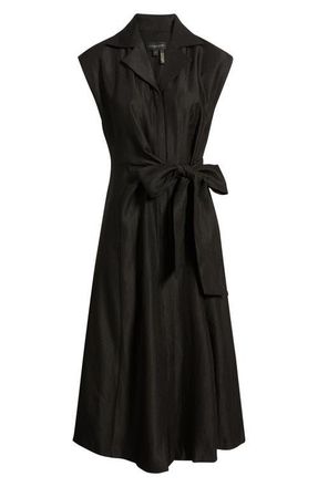 DKNY Notch Collar Sleeveless Midi Dress in Black at Nordstrom, Size 16